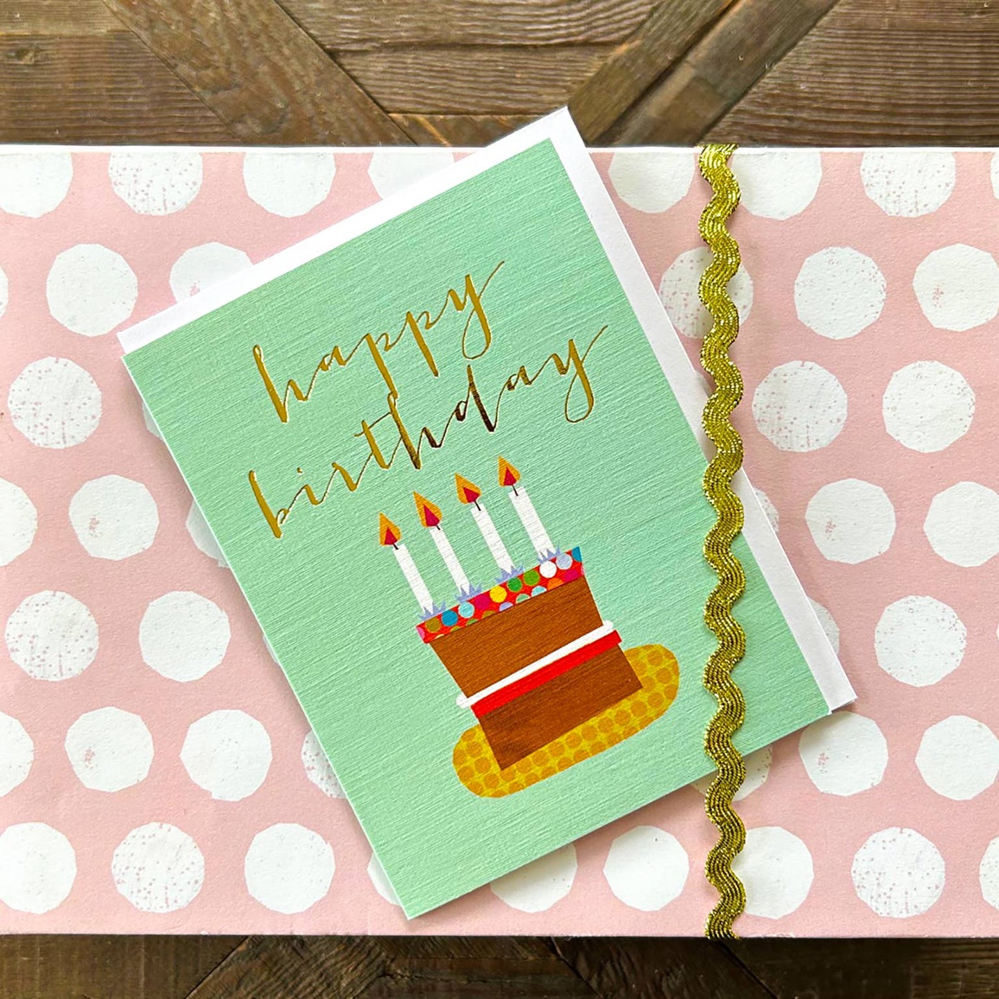 TW46 Mini Happy Birthday Cake Card with Gold Foiling