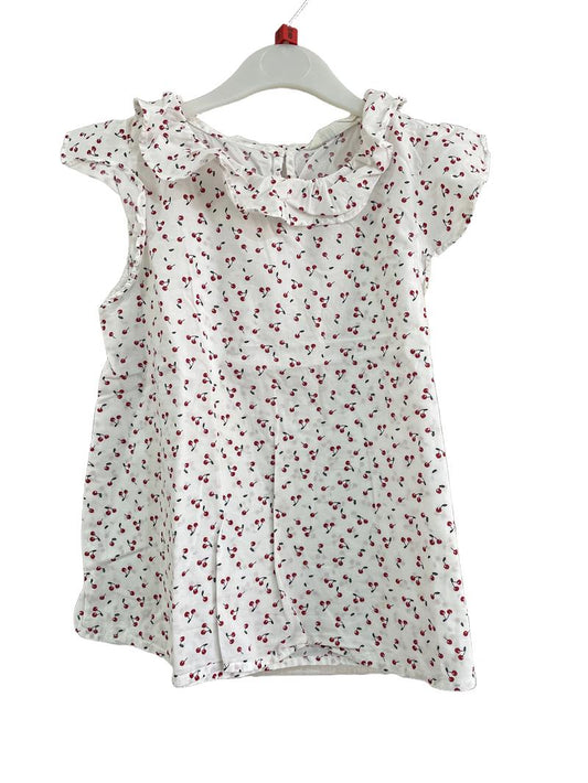 Preloved H&M - White Red Cherry Print Flutter Sleeve Top (8-9y)