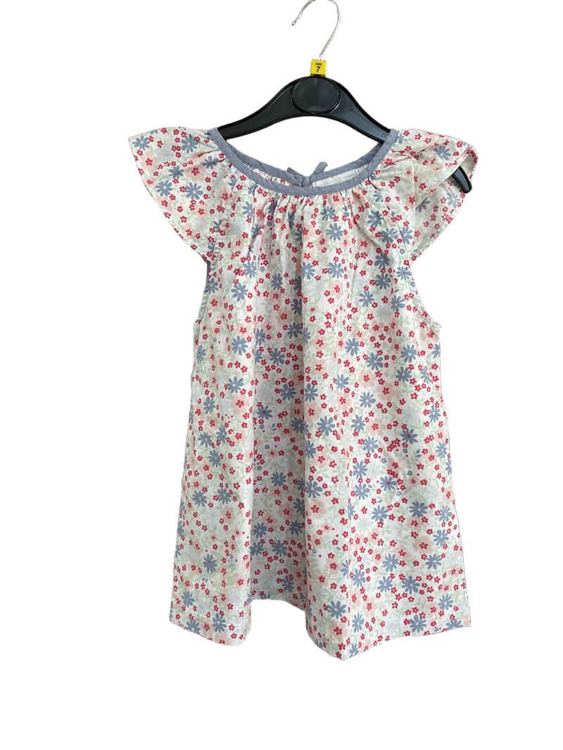 Preloved The Little White Company - White Floral Print Flutter Sleeve Top (7-8y)