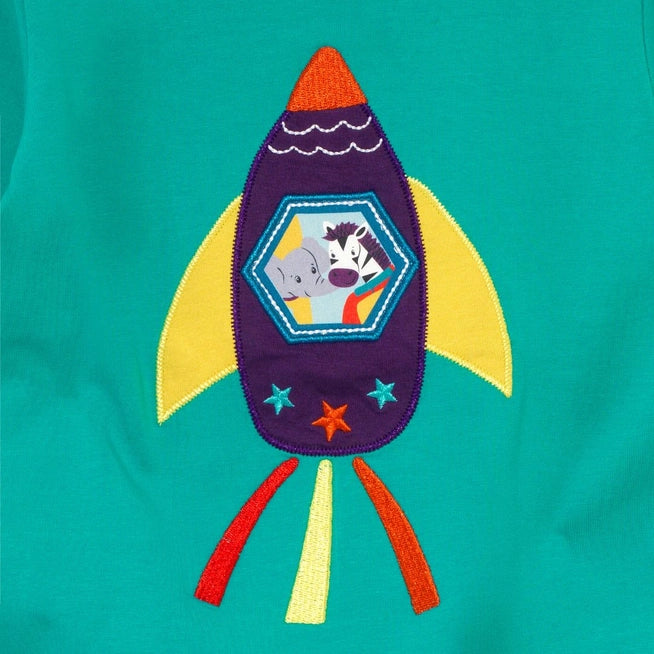 Ducky Zebra Organic Cotton Long Sleeve Kids T-Shirt with Rocket Appliqué