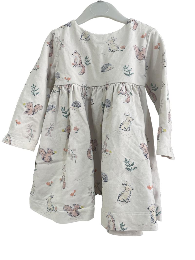 Preloved John Lewis - Cream/White Dress With Woodland Animals. (12-18m)