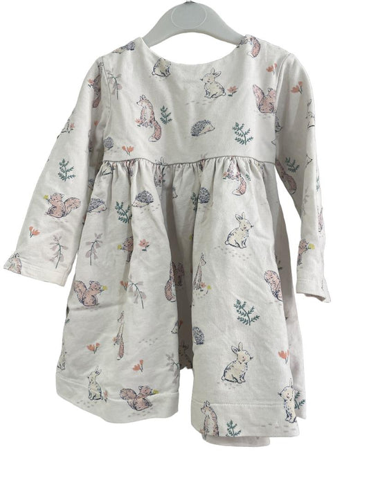 Preloved John Lewis - Cream/White Dress With Woodland Animals. (12-18m)