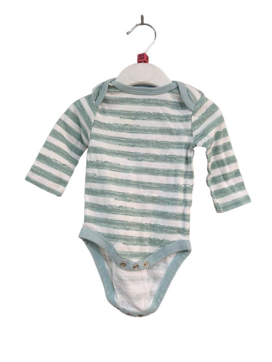 Preloved Cloud Island - Green White Stripe Long-sleeved Bodysuit (0-3m)