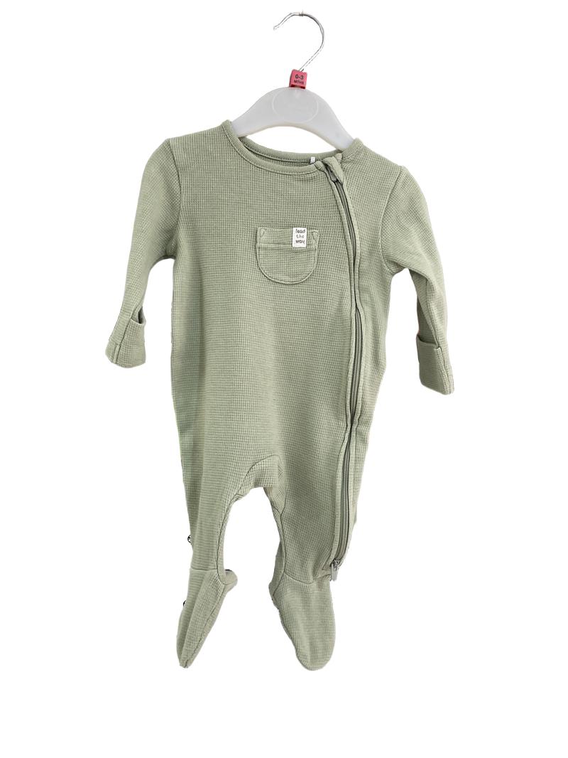 Preloved Marks & Spencer - Green Waffle Weave Zip Onesie (0-3m)