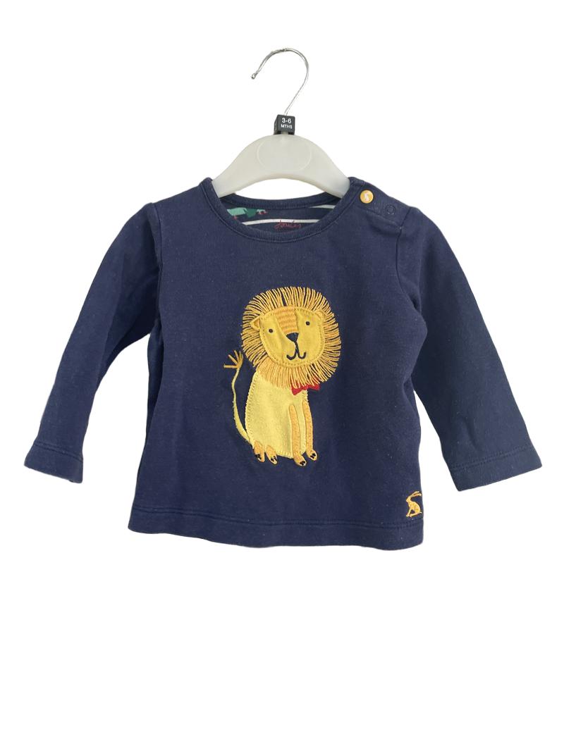 Preloved Joules - Navy Lion Appliqué Long-sleeved Shirt (3-6m)