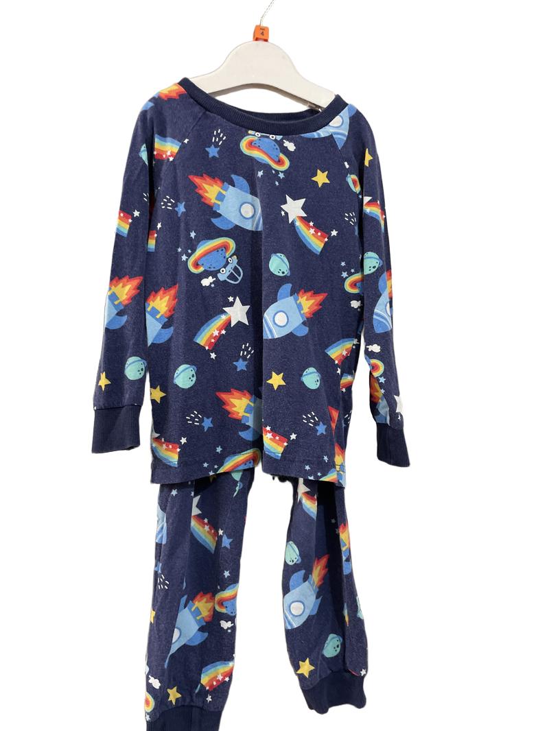 Preloved Matalan Retail Ltd - Sleepwear - Navy Pyjamas With Rockets Cars And Planets Print (4-5y)