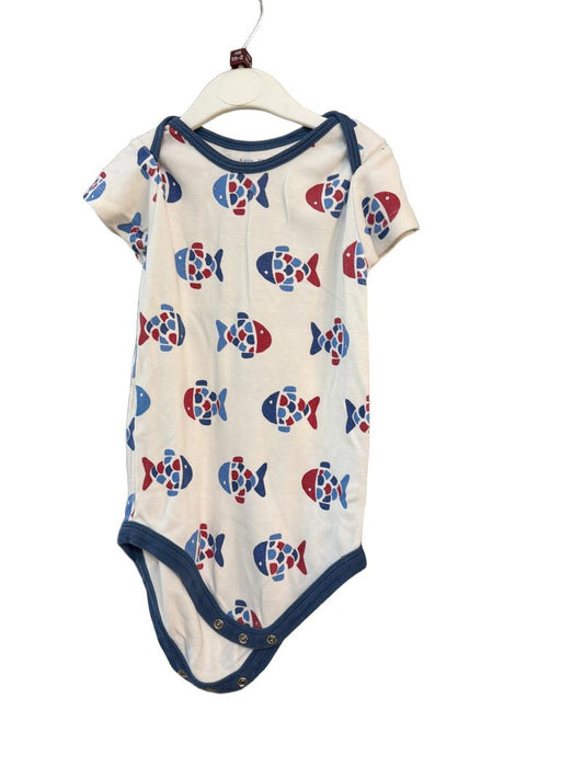 Preloved Kite - White Red Blue Fish Print Short-sleeved Bodysuit (18-24m)