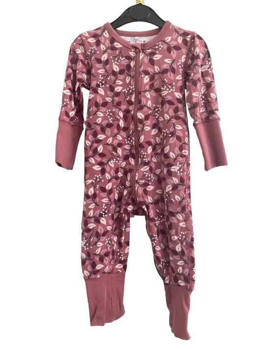 Preloved Polarn O. Pyret - Pink Leaves Long Sleeve Sleepsuit (6-12m)