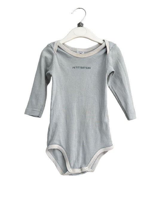Preloved Petit Bateau - Green White Stripe Long-sleeved Bodysuit (12-18m)