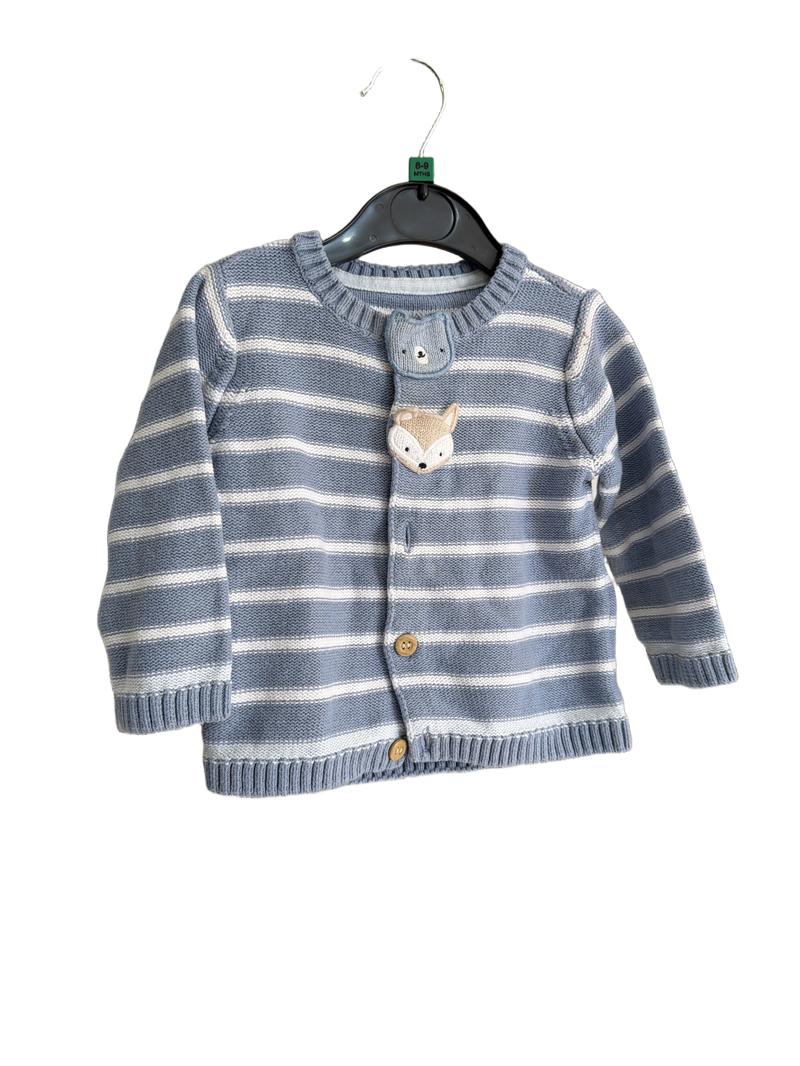Preloved Mothercare - Blue White Stripe Knit Cardigan (6-9m)