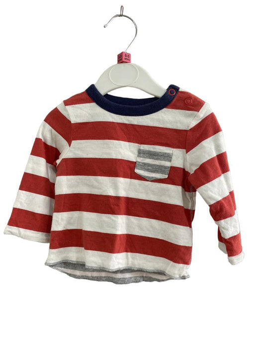 Preloved Baby Boden - Red White Gray Stripe Reversible Long-sleeved T Shirt (0-3m)