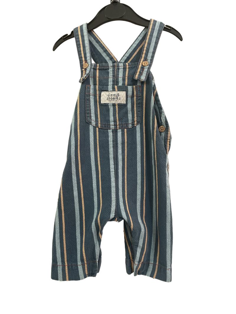 Preloved Next - Blue And Orange Stripe Dungarees. (3-6m)
