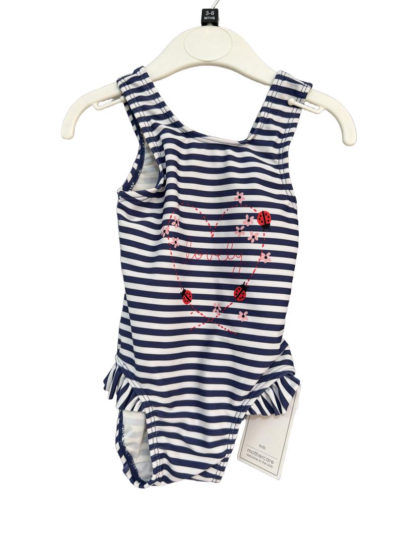 Preloved Mothercare - Navy White Stripe Lovely Ladybird One Piece Swim Suit, NEW With Tags (3-6m)