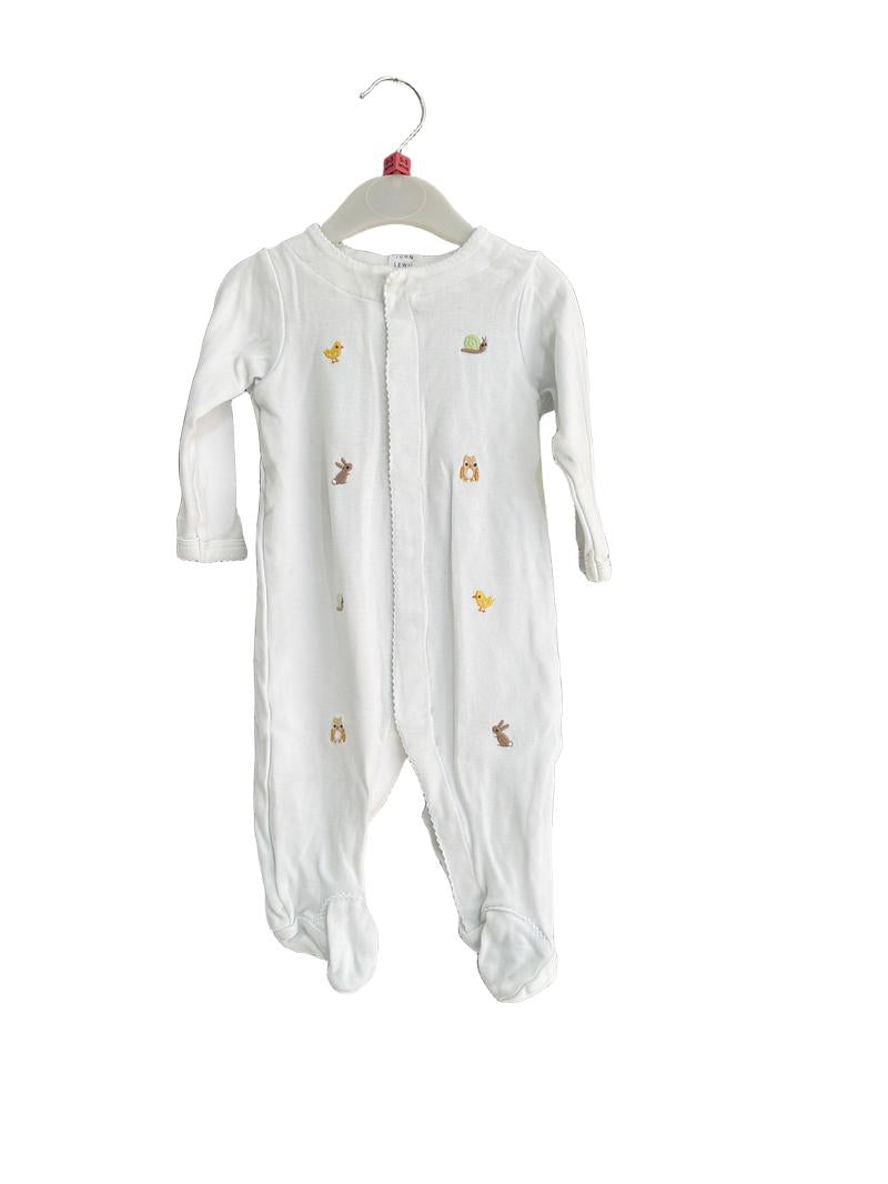 Preloved John Lewis - White Sleepsuit With Animal Embroidery. (0-3m)