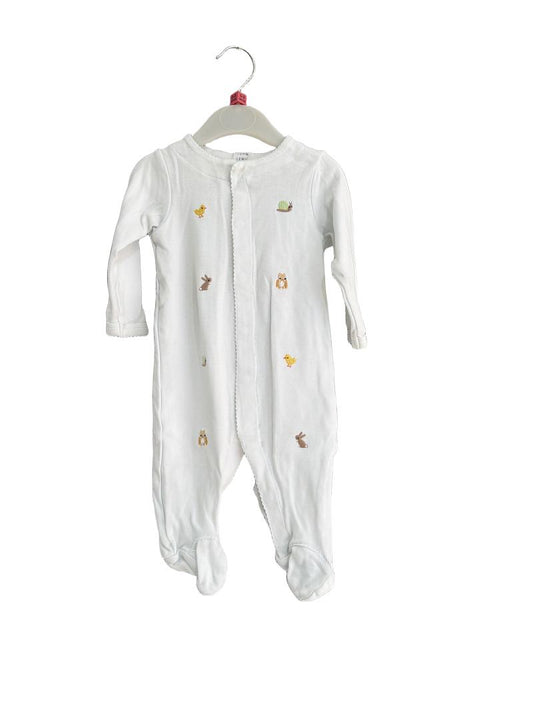 Preloved John Lewis - White Sleepsuit With Animal Embroidery. (0-3m)