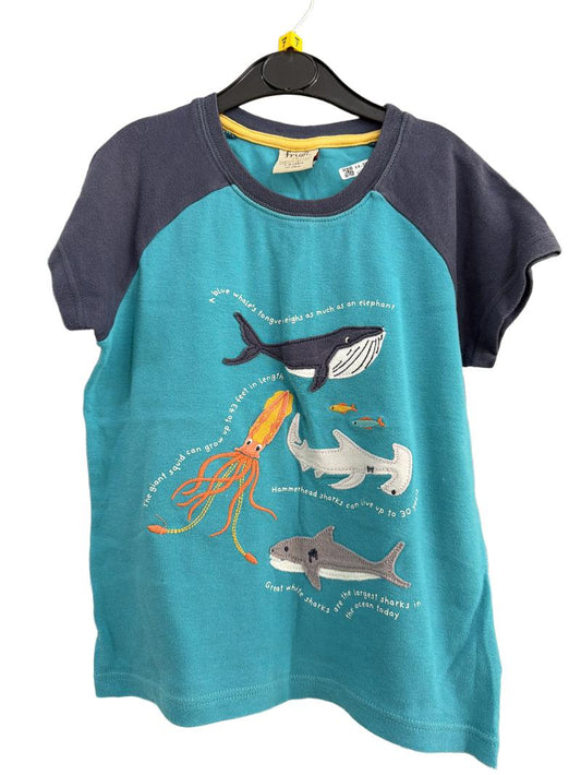 Preloved Frugi - Blue Turquoise Ocean Animal Applique T Shirt (7-8y)