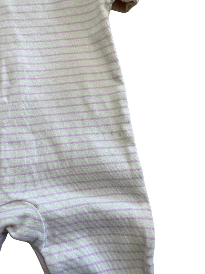 Preloved Jojo Maman Bebe - White / Pink Striped Sleepsuit (3-6m)