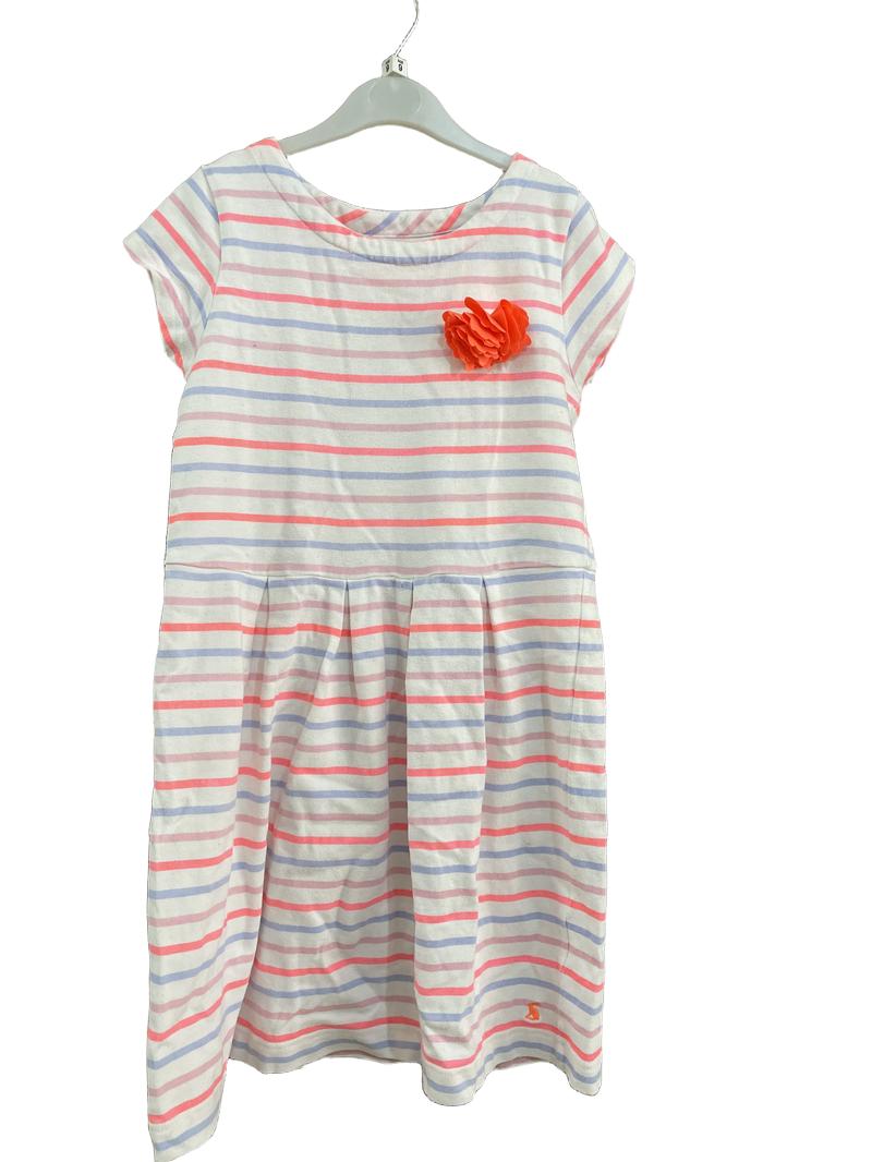 Preloved Joules - White Pink Blue Stripe Short-sleeved Skater Dress (9-10y)