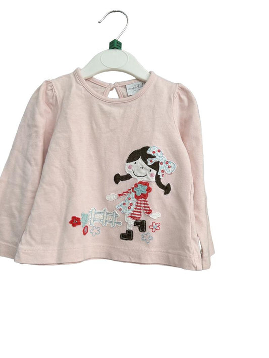 Preloved Mini Club - Pink Girl Appliqué Long-sleeved T Shirt (6-9m)
