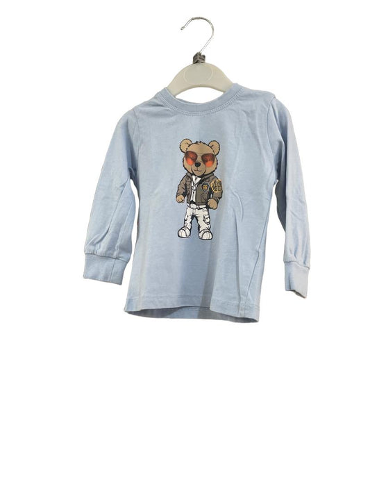 Preloved Unknown Brand - Blue Long Sleeve Top With Bear Print (12-18m)