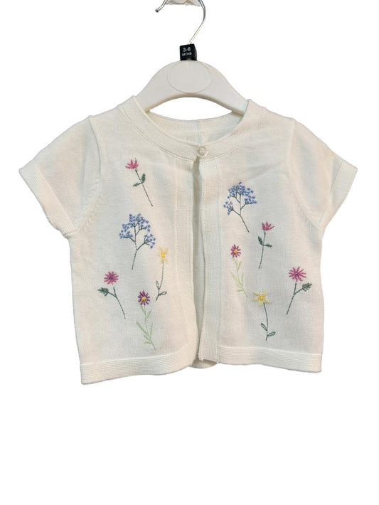 Preloved Mothercare - White Floral Embroidery Knit Short-sleeved Cardigan (3-6m)