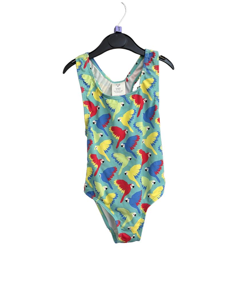 Preloved Frugi - Green Parrot Print One Piece Swimsuit (3-4y)