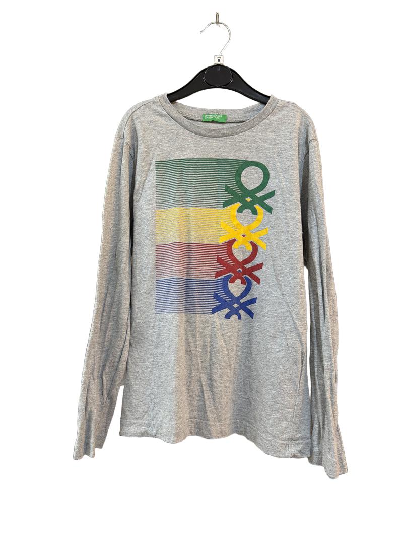 Preloved United Colors Of Benetton - Gray Long Sleeve T-shirt With Multi-colour Design (9-10y)