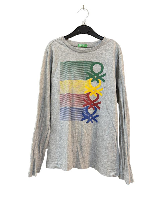Preloved United Colors Of Benetton - Gray Long Sleeve T-shirt With Multi-colour Design (9-10y)