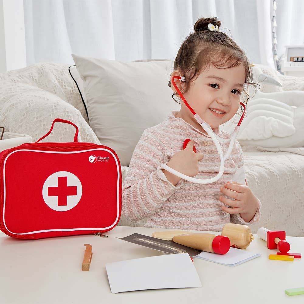 Classic World Red Doctor Set – Wooden Pretend Play
