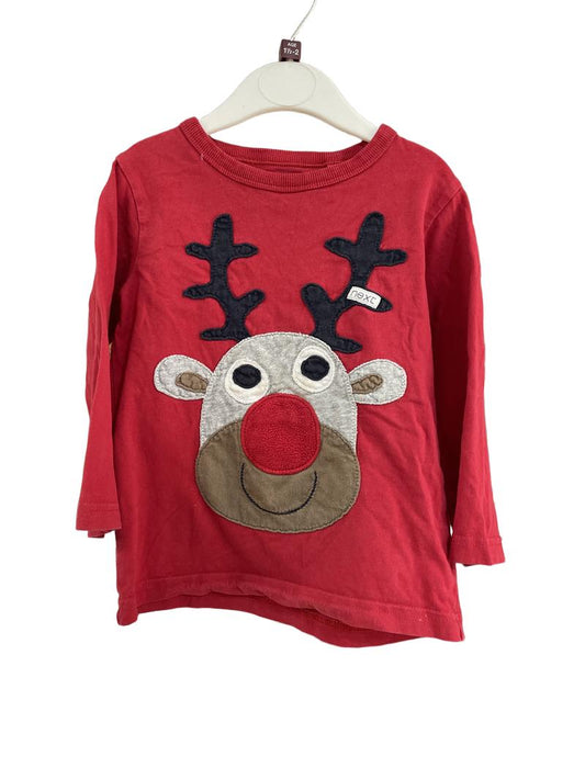 Preloved Next - Red Reindeer Applique Top (18-24m)