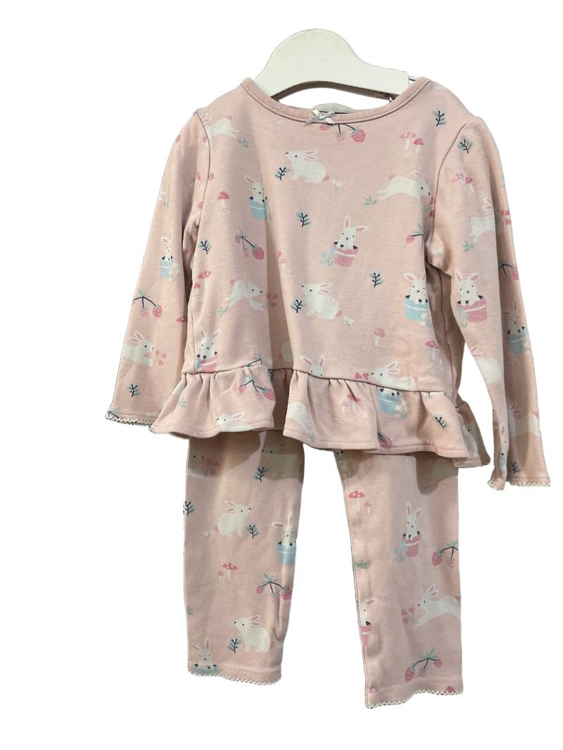 Preloved John Lewis - Sleepwear - Pink Rabbit Floral Pyjamas (12-18m)