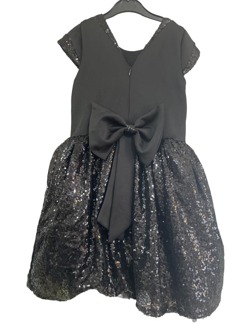 Preloved Unknown Brand - Black Sequin Party Dress With Bow On Back. (8-9y)