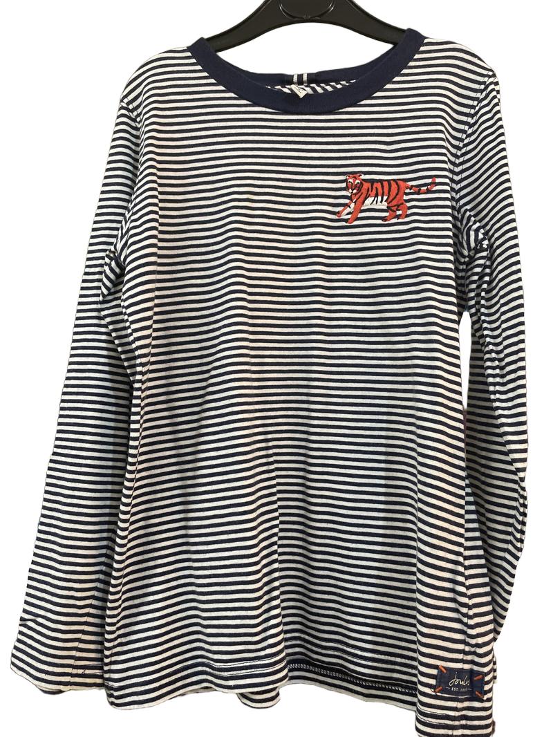 Preloved Joules - Navy White Stripe Tiger Applique Long-sleeved T Shirt (7-8y)