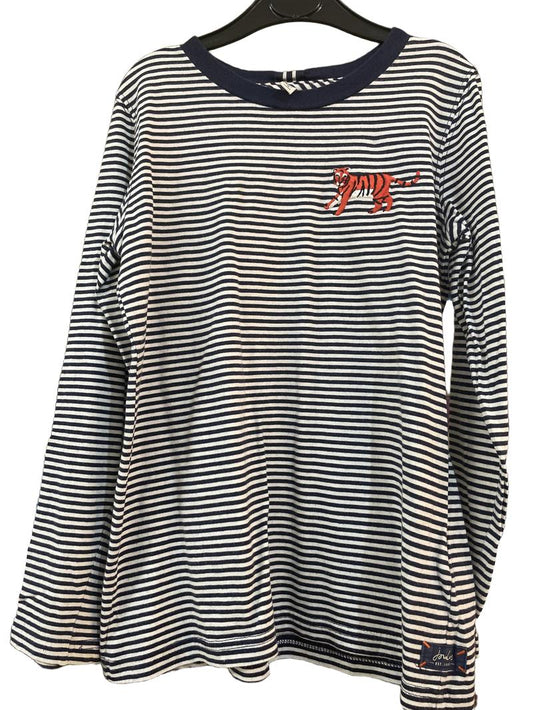 Preloved Joules - Navy White Stripe Tiger Applique Long-sleeved T Shirt (7-8y)