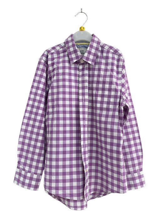Preloved Mini Boden - Purple White Check Long-sleeved Button Down Shirt (7-8y)