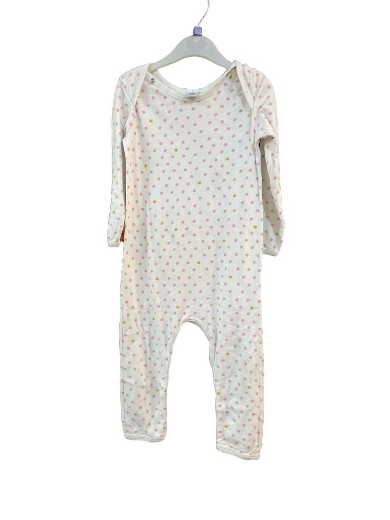 Preloved Petit Bateau - White Pink Polka Dot Onesie Sleepsuit (3-4y)