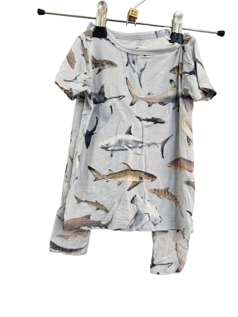 Preloved Posh Peanut - Blue Shark Print Pyjama Set (6-12m)