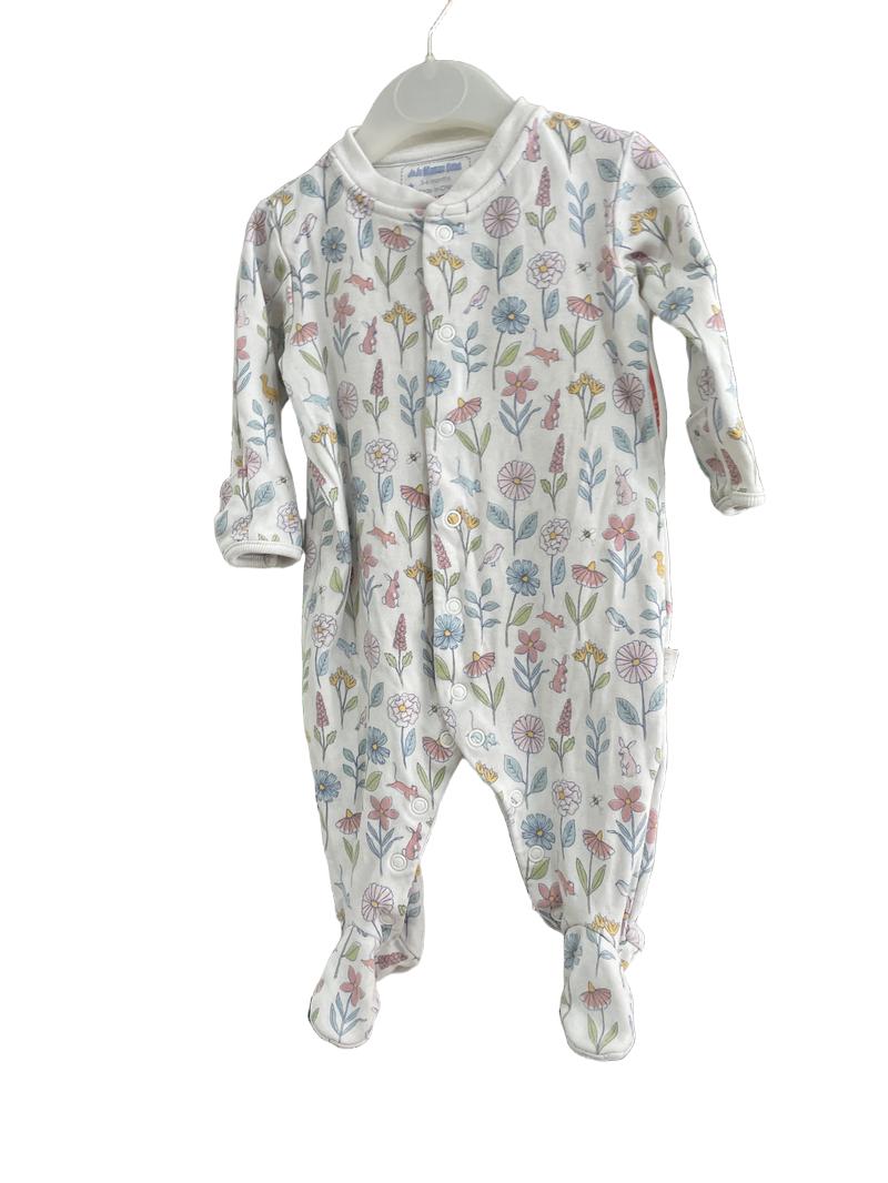 Preloved Jojo Maman Bebe - White Floral Matching Onesie, Jacket, And Hat (3-6m)