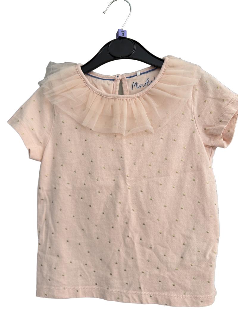 Preloved Mini Boden - Pink Tulle Collar Gold Polka Dot T Shirt (3-4y)