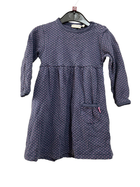 Preloved Jojo Maman Bebe - Dress - Navy Pink Polka Dot Long-sleeved Dress (18-24m)