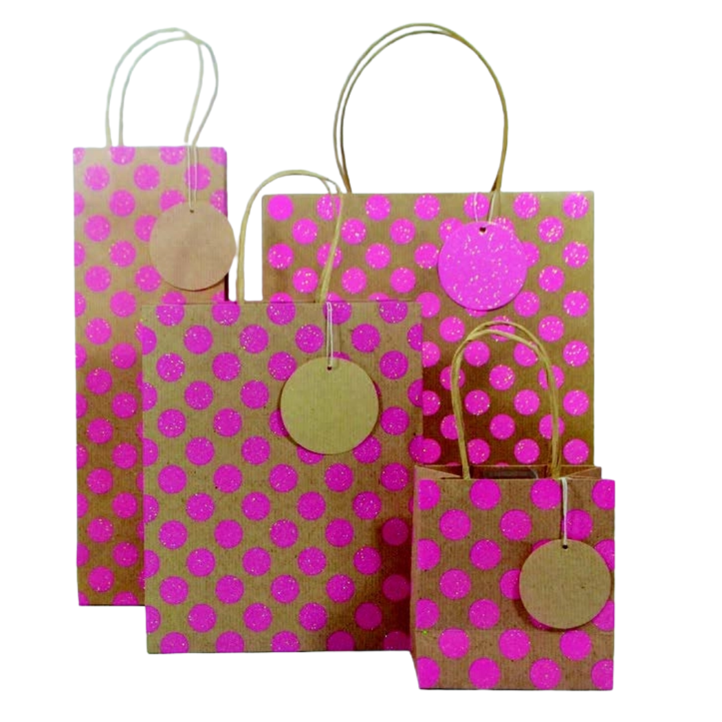 Neon Kraft Glitter Dots Gift Bags Spring Easter Mother's Day
