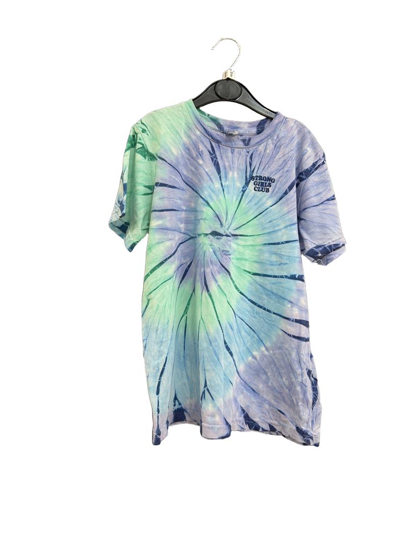 Preloved Earth Positive - Blue Green Tie Dye Strong Girls Club T Shirt (9-10y)