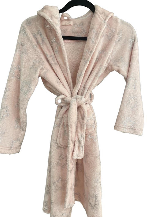 Preloved Lipsy London - Pink Fleece Bathrobe With Silver Sparkle Stars (9-10y) - Sleepwear