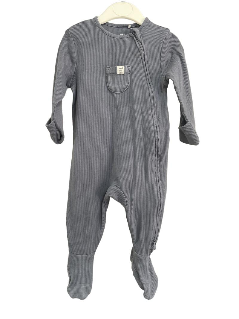 Preloved Marks & Spencer - Blue Zip Up Sleepsuit. (3-6m)