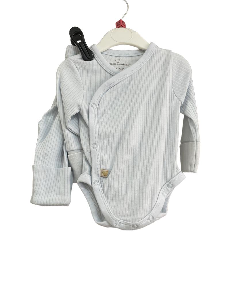 Preloved Piccolo Bambino - Light Blue Cross Over Bodysuit With Trousers. (0-3m)