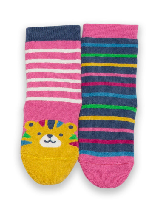 Kite Tiger Face Grippy Socks Blush