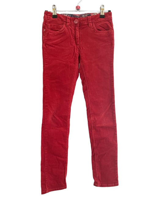 Preloved Next - Red Corduroy Skinny Trousers With Adjustable Waist. (10y)