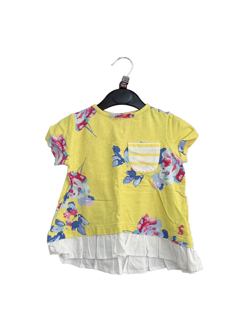Preloved Joules - Yellow Floral Print Ruffle T Shirt (12-18m, 18-24m)