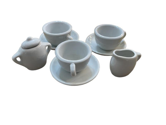 Preloved Toys - White Porcelain Mini Tea Set For 3 - Unknown Brand