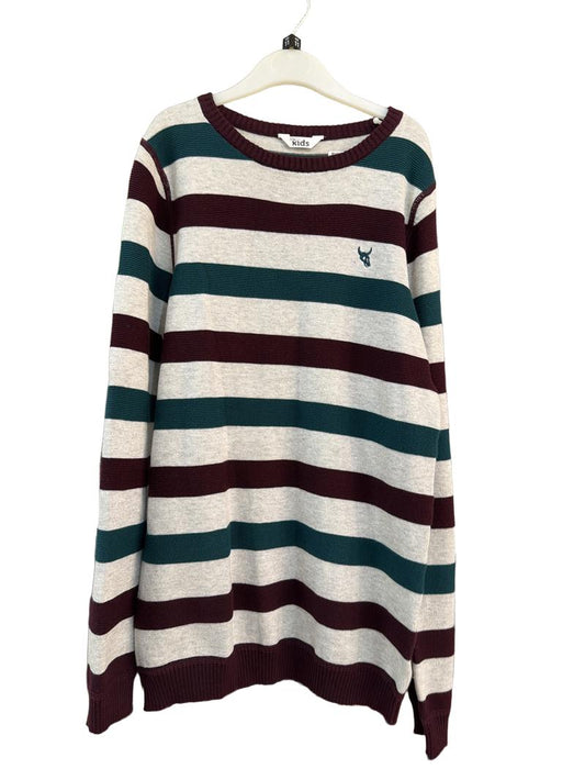 Preloved M&Co Kids - Gray Teal Maroon Stripe Knit Jumper (11-12y)